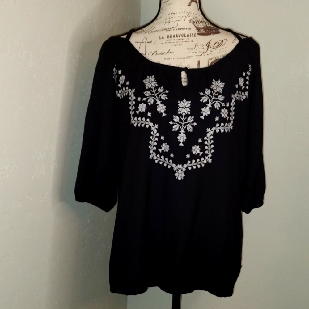 Roper Blouse Black White Western Cowgirl Yellowstone Festival SZ Large